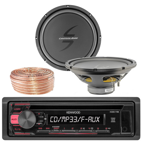Kenwood KDC118 Car CD Player Receiver USB AUX Radio - Bundle Combo With 2x 12-Inch Dual 4-Ohm Single Voice Coil Subwoofer + Enrock 50 Foot 18 Gauge Wire