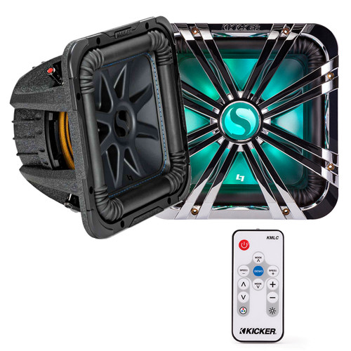 Kicker 44L7S104 Solo-Baric L7 10-Inch Square Subwoofer, Kicker 11L710GLCR 10" Chrome Grille With LED Lighting For SoloBaric Subwoofer, Kicker 41KMLC Marine LED Light Remote Controller