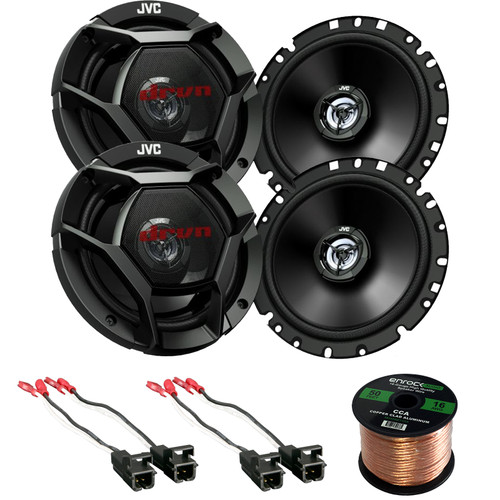 JVC CS-DR1721 300-Watt 6.75" Inch 2-Way Black Coaxial Car Speakers, Metra 72-4568 Car Speaker Harness, Enrock Audio 16-Gauge 50 Foot Speaker Wire