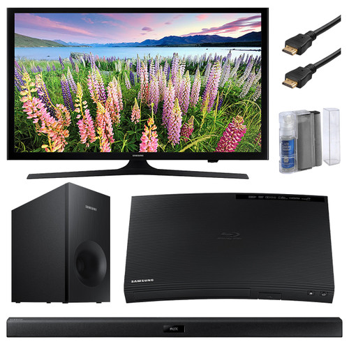 Samsung UN40J5200 40-Inch 1080p Smart LED TV Bundle With SBDJ5100 Curved Blu-ray CD DVD Player + 2.1 Channel 120W Wireless Soundbar Speaker + LCD Screen /Keyboard Cleaning Kit + 2x 6Ft HDMI Cables