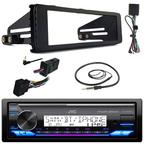 JVC KD-X38MBS Single DIN Marine MotorSports Bluetooth USB/AUX LED AM/FM Radio Stereo SiriusXM Ready Receiver, Single-DIN Stereo Install Kit, Handlebar Control Interface, Antenna (Fits 1998-2013 HD)