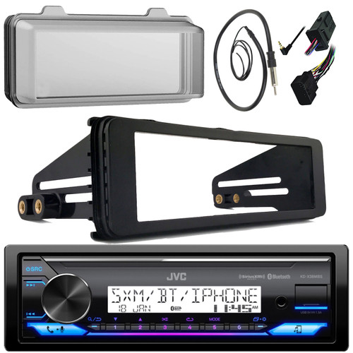 JVC KD-X38MBS Single-DIN Marine MotorSports Bluetooth USB/AUX LED AM/FM Radio Stereo Receiver, Radio Cover, Stereo install Kit, Handlebar Control Interface, Antenna (Fits 98-2013 HD Motorcycles)