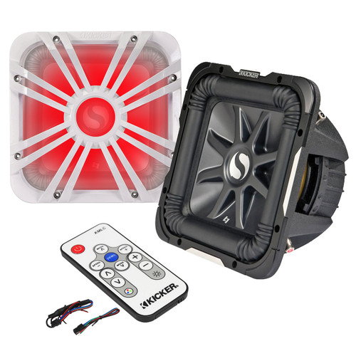 Kicker 11S10L72 10" Inch 2-Ohms Solo-Baric L7 Car Subwoofer, Kicker L710GLW 10" Square Subwoofer LED Grill, Kicker 41KMLC Marine LED Light Remote Controller