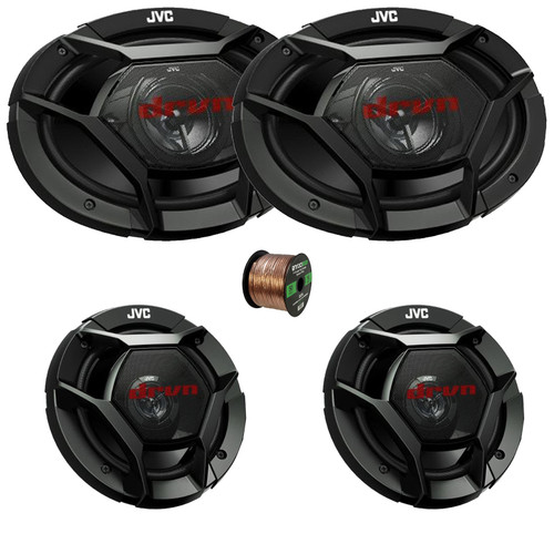 2x JVC CS-DR6931 DRVN Series 6x9" 500W Max Power 3-Way Coaxial Car Audio Speakers, 2x JVC CS-DR621 drvn DR Series 6.5" 300W Max Power 2-Way Coaxial Automotive Speakers, 50 Feet 16 Gauge Speaker Wire