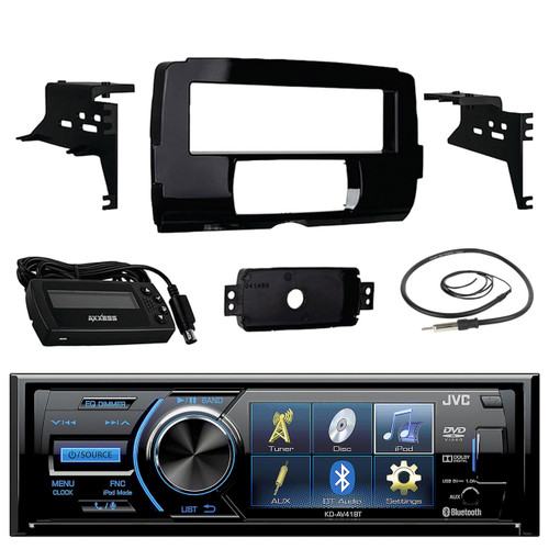 JVC KD-AV41BT 3" Single-Din Car Receiver with Bluetooth, DVD, USB, Remote and IPhone Control, Metra 999700 Dash Kit 2014-up Harley Davidson Motorcycles, EKMR1 Enrock Marine Black Wire Antenna