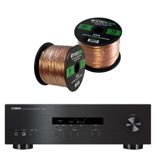 Yamaha R-S202BL 2-Channel - 200-Watt - Black - Home Audio AM/FM Radio - Hi-Fi Stereo Receiver Amplifier - Bundle Combo With Enrock 50-Feet 16-Gauge Speaker Wire