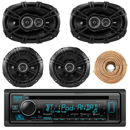 Kenwood KDC-BT33 Single-DIN Bluetooth CD Player USB/AUX In-Dash Car Audio Receiver, 2x 6.5" 240W Max Power 2-Way Coaxial Automotive Speakers, 2x 6x9" 360W Max Power 3-Way Coaxial Speakers W/Wire