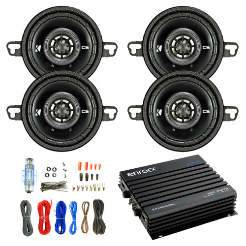 Car Speaker And Amp Combo: 4x Kicker 43CSC354 180-Watt 3.5" Inch CS Series 2-Way Black Car Coaxial Speakers - Bundle With 400-Watts 4-Channel Bluetooth Amplifier + 8-Gauge Amp Install Wiring Kit