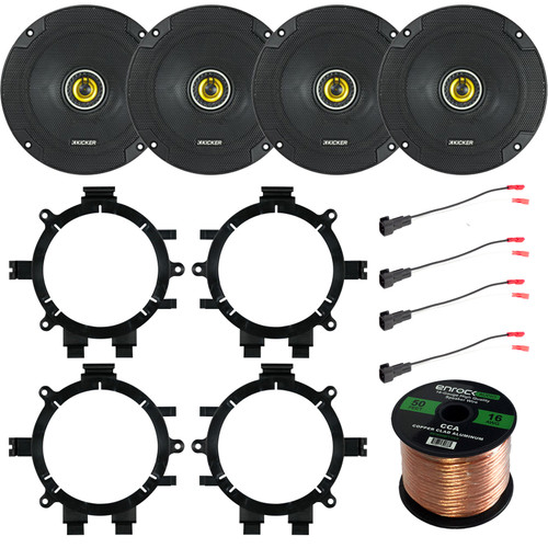 PACKAGE BUNDLE - Kicker 46CSC654 6.5 inch 300-Watt 2-Way Car Coaxial Speakers, Enrock Car Speaker Harness, GM Full Size P/U SUV Speaker Adaptors, Enrock Audio 16-Gauge 50 Foot Speaker Wire