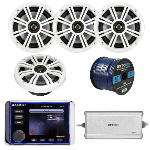 PMX-0 Bluetooth Marine Stereo, 4x Kicker 6.5" Speakers, Amplifier