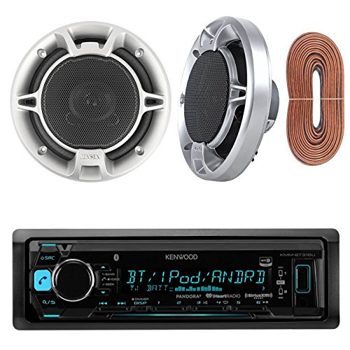 Kenwood KMMBT322U Single DIN Bluetooth In-Dash Car stereo Receiver Bundle Combo With Set Of 2 Jensen JS652 50W 6.5" Inch 2-Way Coaxial Car Audio Speakers And Enrock 50 Feet 16g Speaker Wire