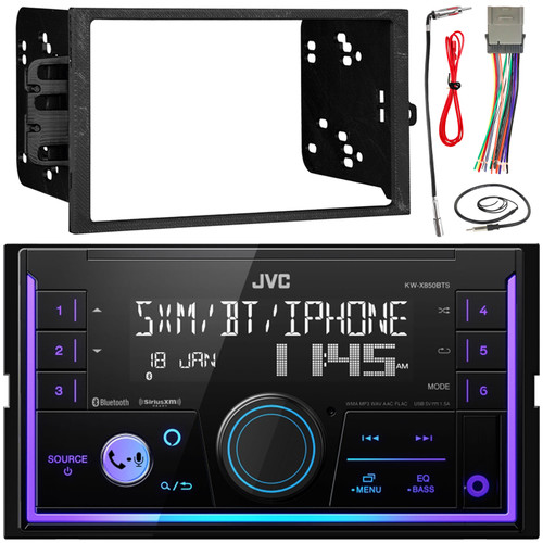 JVC KW-X850BTS Double DIN Mechless Bluetooth USB/AUX AM/FM Radio Digital Media Car Audio Stereo Receiver, Double DIN Stereo Install Kit, Wiring Harness, Antenna Adapter, Antenna (Fits 2000-2008)
