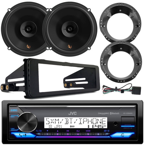 JVC KD-X38MBS Single DIN Marine MotorSports Bluetooth USB/AUX LED AM/FM Radio SiriusXM Ready Stereo Receiver W/Install Kit, 2x 6.5" 150W Max 2-Way Multi-Element Speakers W/Adapters (1998-2013 HD)