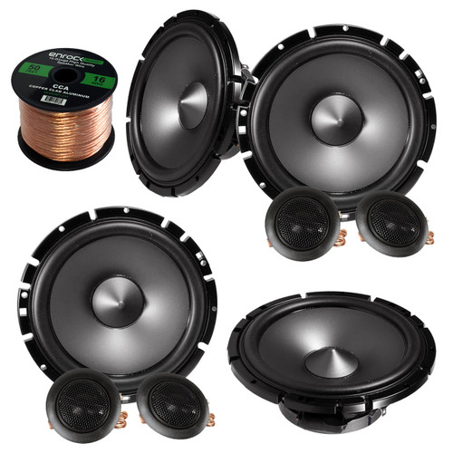 2 Pairs Of Alpine SPS-610C 6.5" 2-Way Car Component Audio Speakers Bundle With Enrock 50 Feet Speaker Wire
