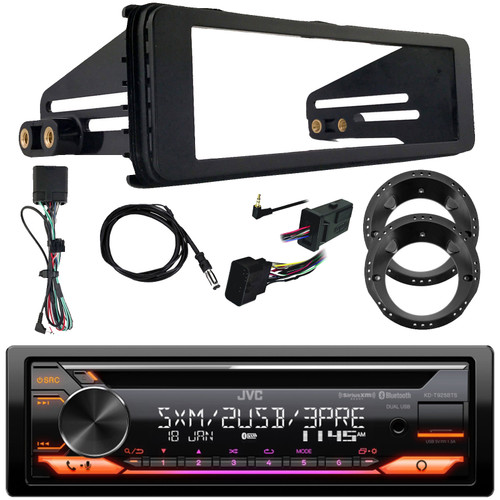 JVC KD-T925BTS Single DIN Bluetooth USB/AUX CD Player AM/FM SiriusXM Ready Amazon Alexa Stereo Receiver, Stereo Install Kit, Adapter for 6.5" to 6.75" Speakers, Handlebar Control Interface, Antenna