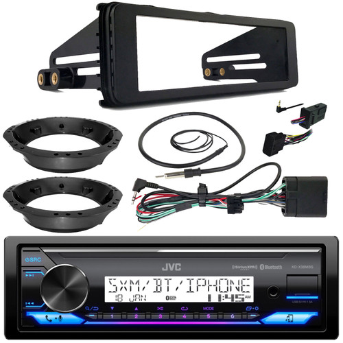 JVC KD-X38MBS Single DIN Marine Bluetooth USB/AUX AM/FM SiriusXM Ready Receiver, Stereo Installation Kit, Mounting Ring Adapter for 6.5" to 6.75" Speakers, Handlebar Control Interface, Radio Antenna