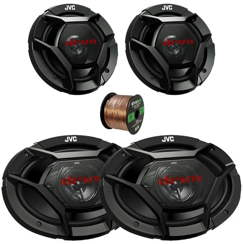 2x JVC CS-DR6931 DRVN Series 6x9" 500W Max Power 3-Way Coaxial Car Audio Speakers, 2x JVC CS-DR621 drvn DR Series 6.5" 300W Max Power 2-Way Coaxial Automotive Speakers, 50 Feet 16 Gauge Speaker Wire