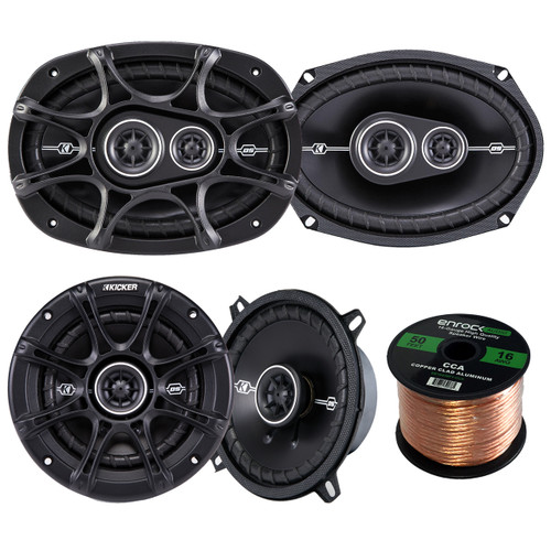 Kicker 41DSC54 5.25" 2-Way Speaker, Kicker 41DSC693 D-Series 6x9" inch Coaxial 3-Way Speaker with 1/2" Tweeter, Enrock Audio 16-Gauge 50 Foot Speaker Wire