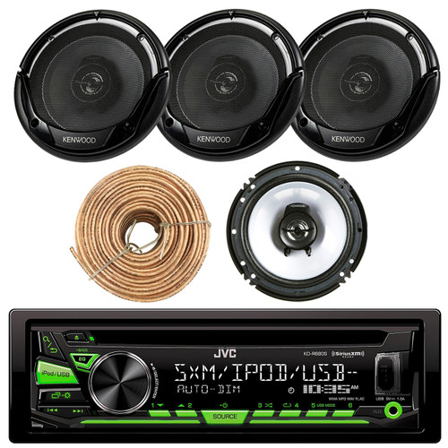 JVC KD-R680S Single DIN In-Dash CD/AM/FM/ Car Stereo Receiver w/ Detachable Faceplate, Enrock Audio 16-Gauge 50 Foot Speaker Wire, 2 X KFC1665S X Kenwood KFC-1665S 6 1/2" Sport Series 2-Way Flush Mount Coaxial Car Speakers