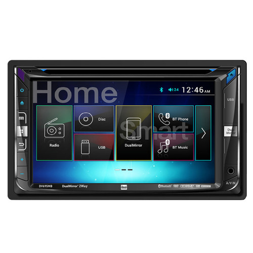 Dual Marine DV695MB Double-DIN Multimedia DVD Receiver with Bluetooth and 2-Way DualMirror Technology