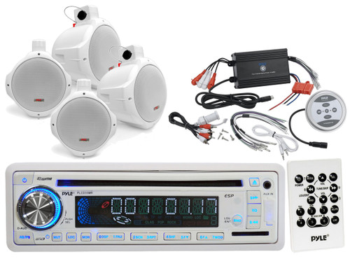 Pyle Marine USB CD AUX Receiver,1200W Amplifier,4 Marine 6.5"Wake Board Speakers