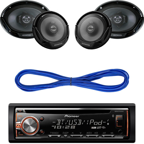 Pioneer DEHS6000BS CD/MP3 Bluetooth Receiver Aux Input USB Multicolor Illumination With Remote, Kenwood KFC-1665S 6 1/2" Sport Series 2-Way Flush Mount Coaxial Car Speakers, Kenwood 6X9" 3-Way Speaker 550W, 14 Gauge 50 Foot Speaker Wire