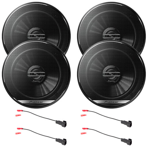 Two Pairs (QTY 4) Of Pioneer TS-G1620F 6.5" 300 Watt Max Power 2-Way Coaxial Car Audio Speakers Bundle Combo With One Pair (QTY 2) Of Speaker Wire Harness Fits Select 1988-up GM Vehicles