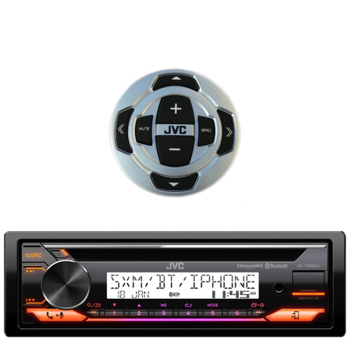JVC KD-T92MBS Single DIN Marine MotorSports Bluetooth USB AUX AM/FM Stereo CD Player Receiver Bundle with Wired Remote Control