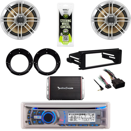 Harley Install FLHT DIN Kit, Bluetooth Stereo, 300W Amp, 6.5" Speakers, Adapters