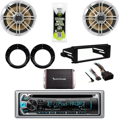 Bluetooth CD Stereo, Harley FLHT Install Kit, 300W Amp, 6.5" Speakers, Adapters