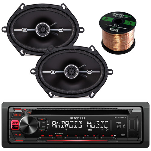 Kenwood KDC-115U Car In Dash CD MP3 AUX USB Stereo Receiver Player Single Din With Remote, 2) Kicker 41DSC684 D-Series 6x8" 200 Watt 2-Way 4-Ohm Car Audio Coaxial Speakers, 14 Gauge 50 Foot Speaker Wire