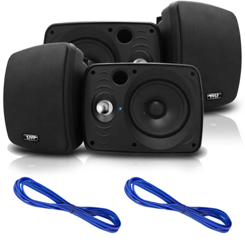 Pyle PDWR64BTB Waterproof and Bluetooth 6.5'' Indoor/Outdoor Speaker System, 800 Watt, White, Pair, 16 Gauge 50 Foot Marine Speaker Wire