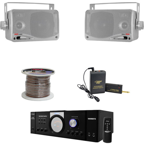 3.5" Silver 200W Box Speakers,PT110 Mono Mic Amplifier,Lavalier Mic,Speaker Wire