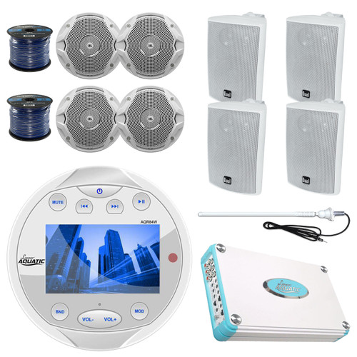 AQR84W Bluetooth Marine USB Radio, 4800W Amp, Antenna, 4"/6.5" Speakers, Wires