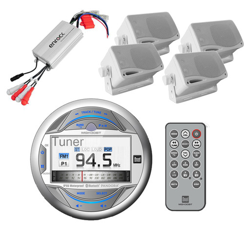 Amplifier,4 Box Speakers, Dual Marine AUX USB iPod Bluetooth 3"LCD Screen Radio