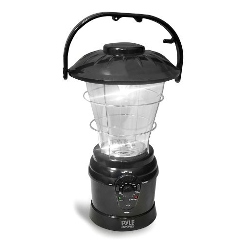 Pyle PSDNL22BK Multi Function Hand Crank LED Lantern with AM/FM Radio and Built-In Rechargeable Battery (Black)
