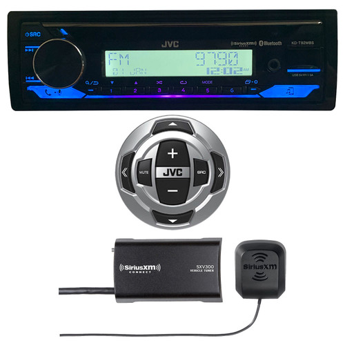 JVC Single DIN KD-T92MBS Bluetooth AUX USB CD Player Marine Radio Receiver, Marine Wired Remote, SiriusXM Antenna Tuner Kit