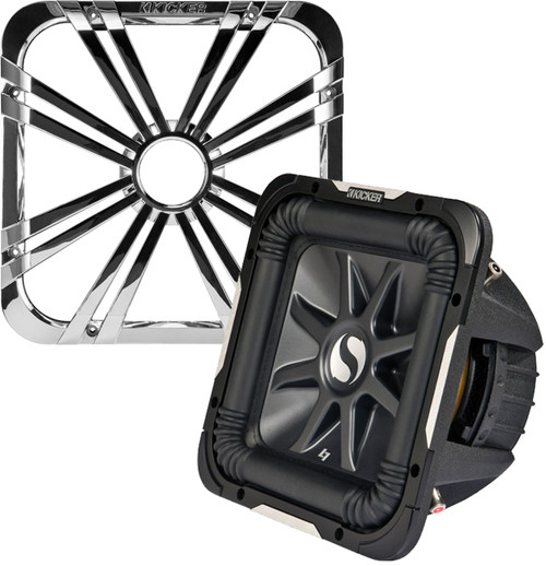 Package Bundle Combo Inludes 1x KICKER S12L74 12" Inch 2400 Watt 4-Ohm Car Audio Square Subwoofer = 1 Kicker 11L712GLCR 12" Square Grill With LED Lighting for Solo-Baric L7 Subwoofer - Chrome