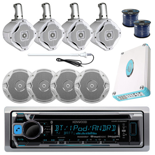 KMRD368BT Bluetooth CD USB Marine Radio, 4800W Amp, Antenna, 6.5" Speakers/Wires