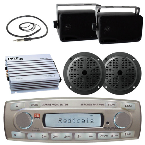 Marine Boat Yacht Stereo kit With 2 box/2 Round Black Pyle Speakers /400W Amp