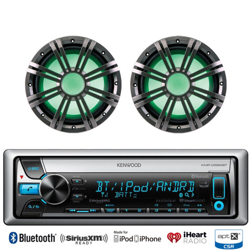 2 Kicker 4ohm 10" Marine Subwoofers, Kenwood Bluetooth iPod CD Marine Receiver