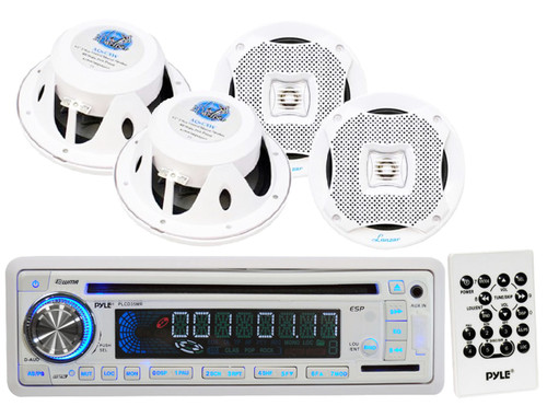 Lanzar White Marine 6.5" 2Way Speakers, Pyle Marine USB CD AUX Mp3 SD Receiver