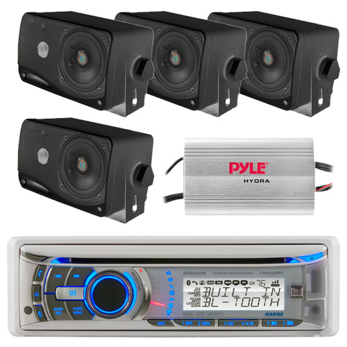 Dual AMB600W Bluetooth CD Receiver with Weatherband Tuner, Pyle PLMR24B 3.5'' 200 Watt 3-Way Weather Proof Mini Box Speaker System (Black), PLMRMP3A Pyle 4 Channel Waterproof MP3/ Ipod Marine Power Amplifier (White)