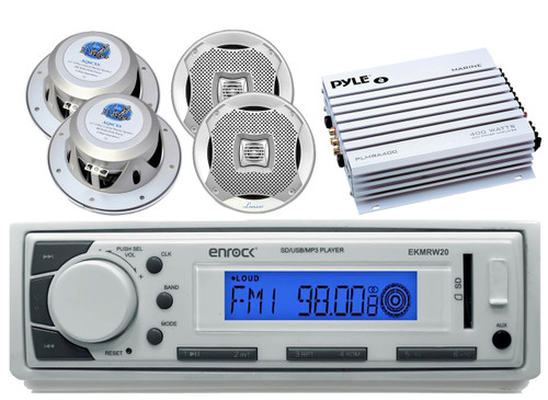 400W Marine Amplifier,Enrock USB AUX AM FM Mp3 Radio, 6.5" Marine 4Way Speakers