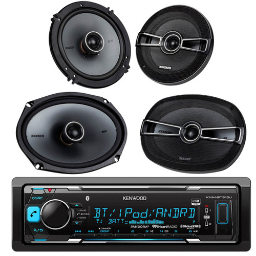 This Bundle Combo Kit Includes Kenwood KMM-BT322U Car Stereo Receiver + 2 X Kicker 41KSC654 6.5 Inch Car Stereo Speakers + 2 X 6x9" 41KSC694 600 Watt Speaker