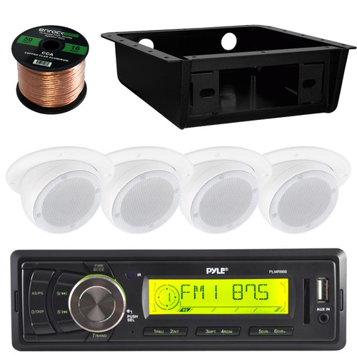 PYLE MARINE INDASH RECEIVER BLACK, 2T41422 - METRA Universal Underdash Housing, Magnadyne 1 X LS3EYC-TN 3" Inch Ceiling/Wall Flush Mount Satellite Speaker for RV / Mobile Home Theater System, Enrock Audio 16-Gauge Speaker Wire - 50 Feet