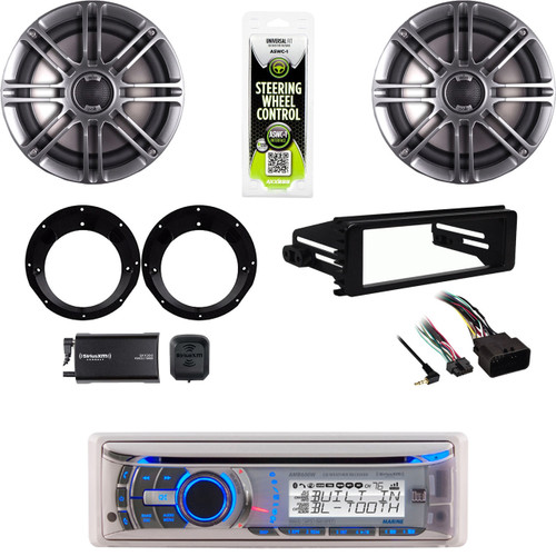 Dual Bluetooth CD Stereo, XM Tuner, 98-2013 Harley Install Kit, Polk Speaker Set