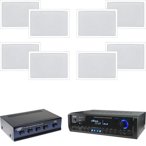 6.5" In-Wall 200W Speakers, Pyle Bluetooth USB Home Receiver & Speaker Selector