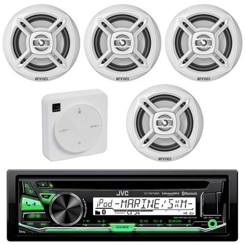 Package Bundle Kit Includes: 1 JVC KD-R97MBS Bluetooth Stereo USB/AUX CD Player Receiver Unit + 4x (2 Pairs) of Enrock EKMR1672B 6-1/2" Inch White Marine Speakers + 1 Dual XGPS10M Boat Bluetooth Wireless GPS Receiver