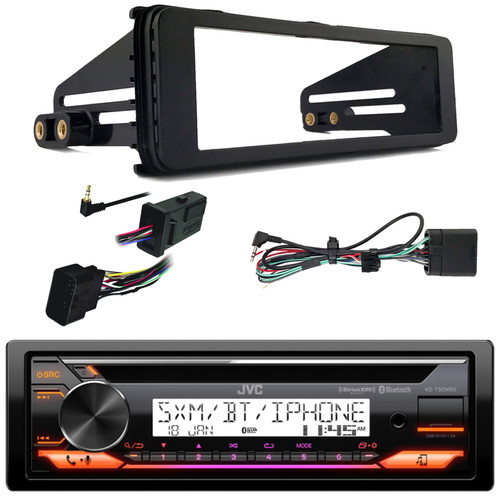 JVC KD-T92MBS Single DIN Marine MotorSports Bluetooth USB/AUX CD Player AM/FM Radio Stereo Receiver, Single-DIN Stereo Install Kit, Handlebar Control Interface (Bundle Fits 1998-2013 HD Motorcycles)